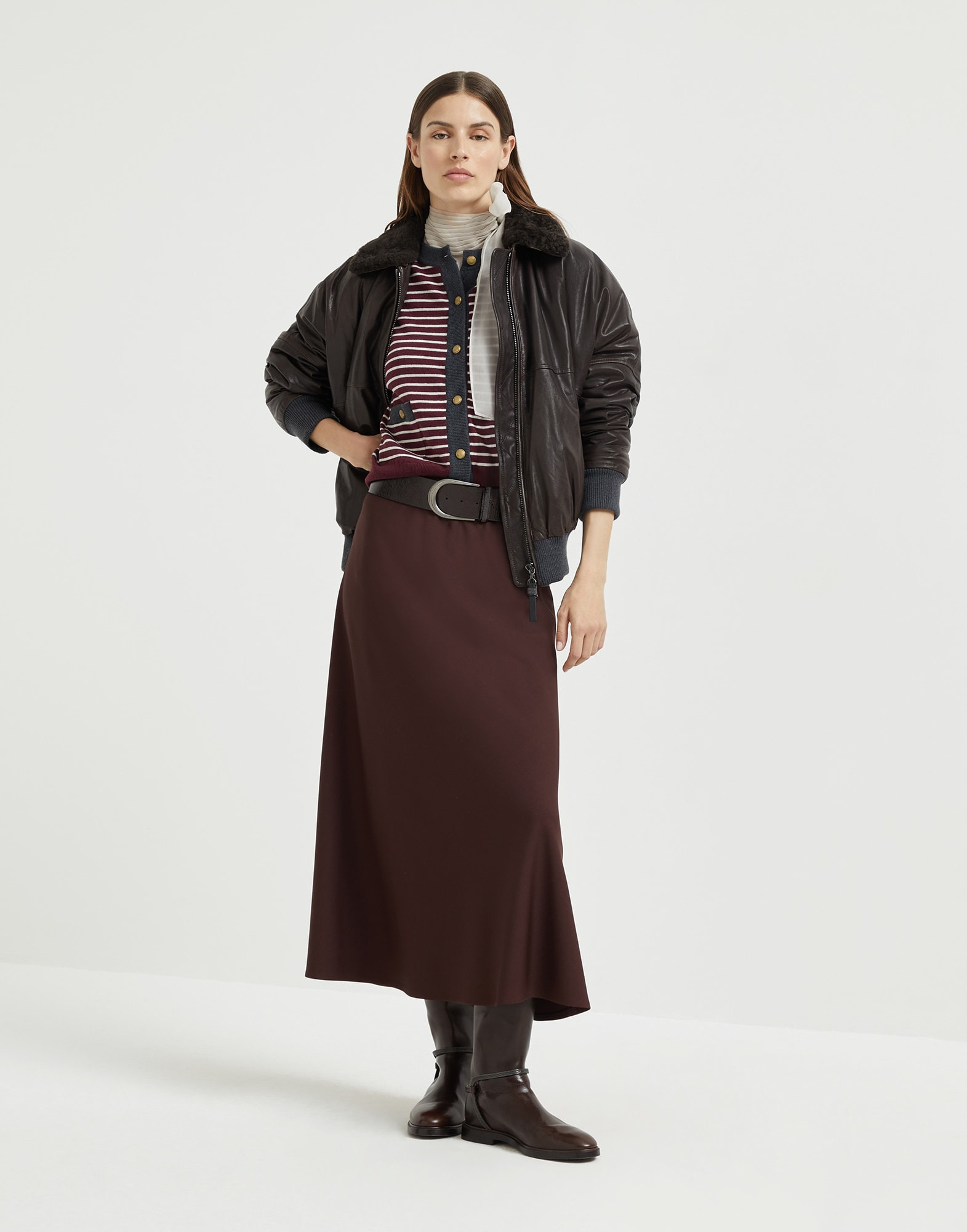 Virgin wool, cashmere and silk striped cardigan with contrast trims - 5