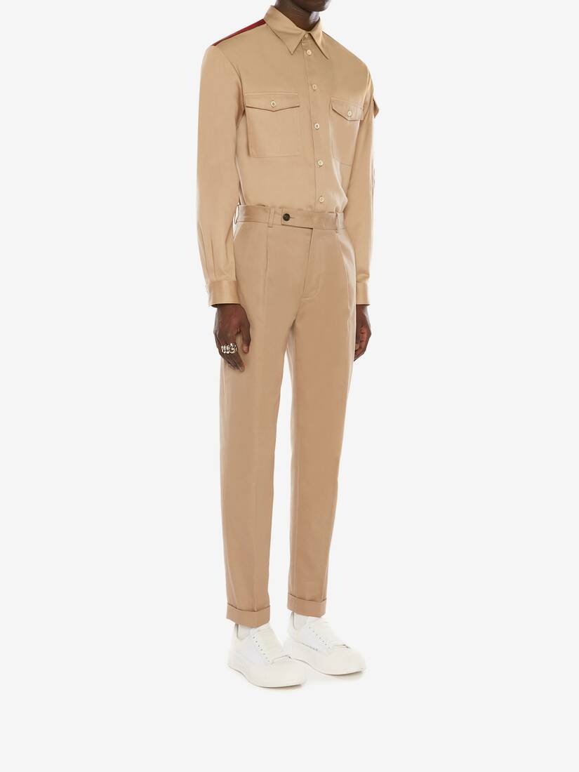 Selvedge Tape Military Shirt in Beige - 3