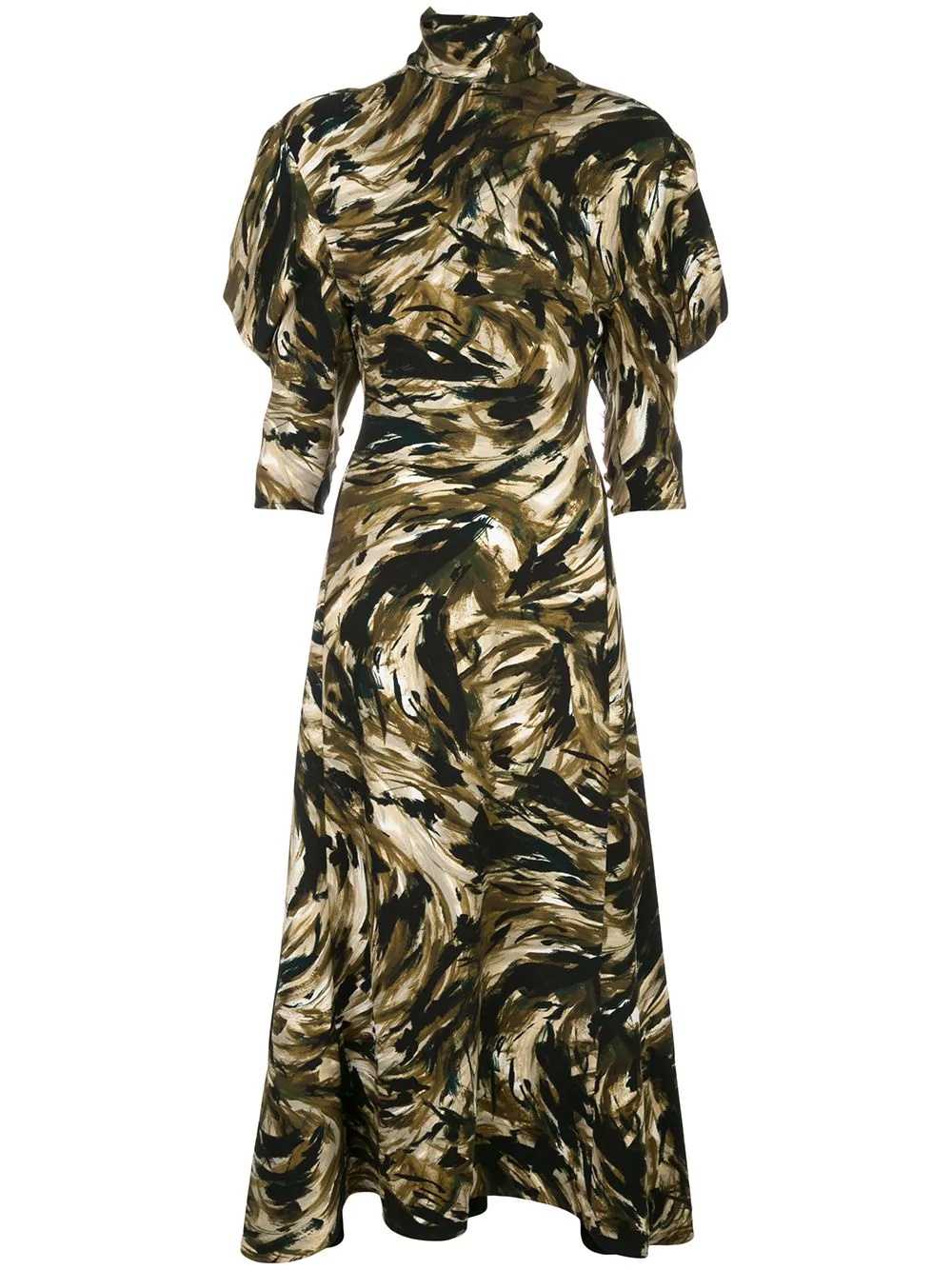 feather print draped sleeve dress - 1