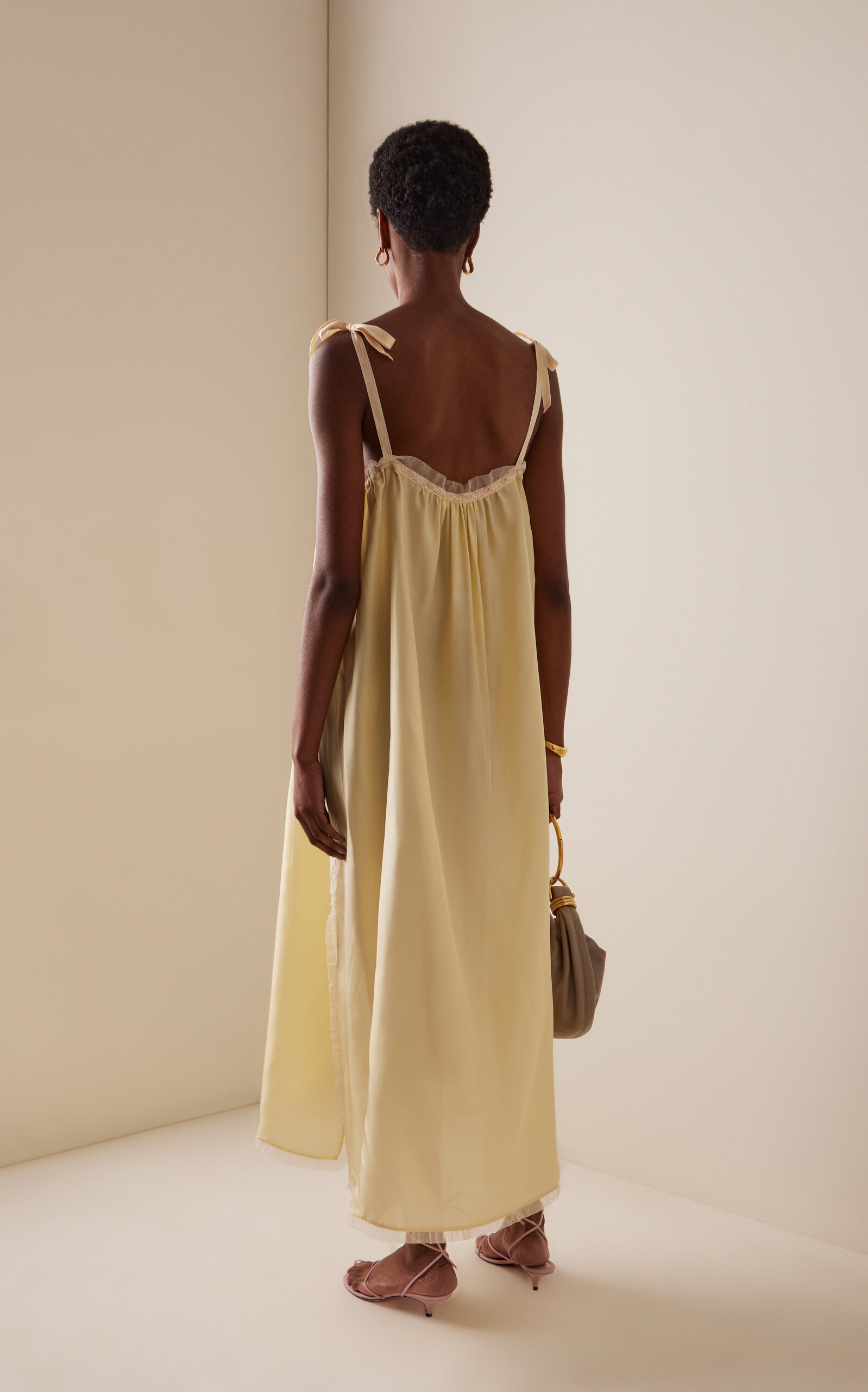 Lace-Trimmed Silk Habotai Maxi Dress yellow - 4
