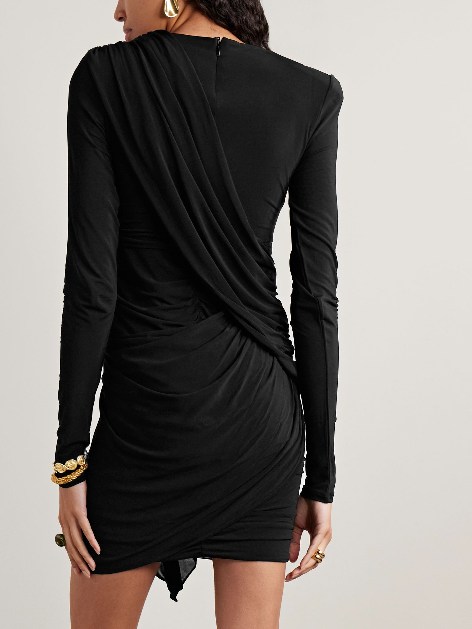 Georgia ruched draped stretch-jersey mini dress Black - 3
