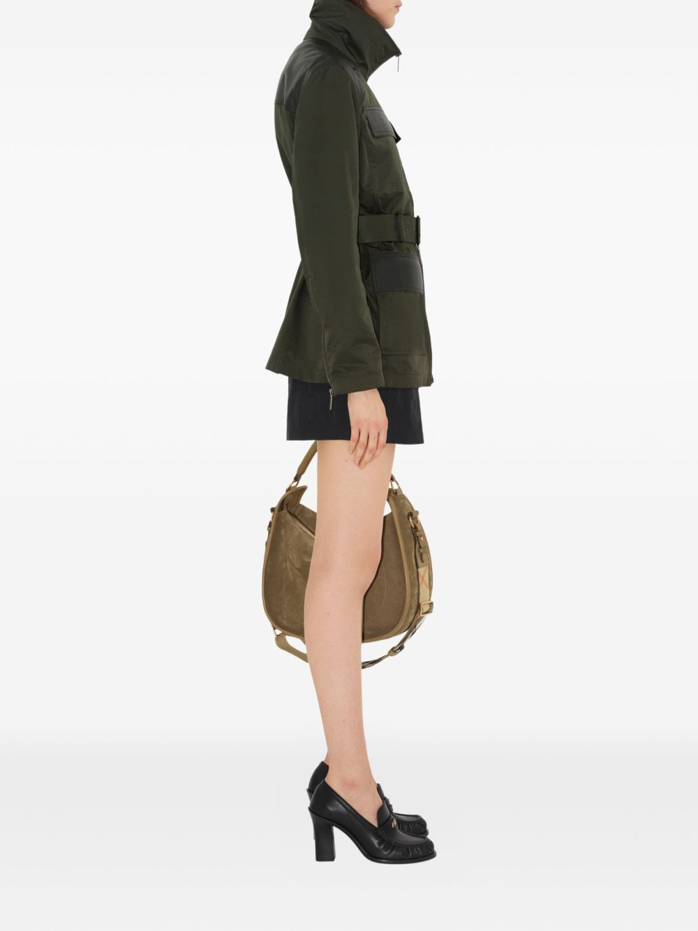 leather-trim belted jacket - 3
