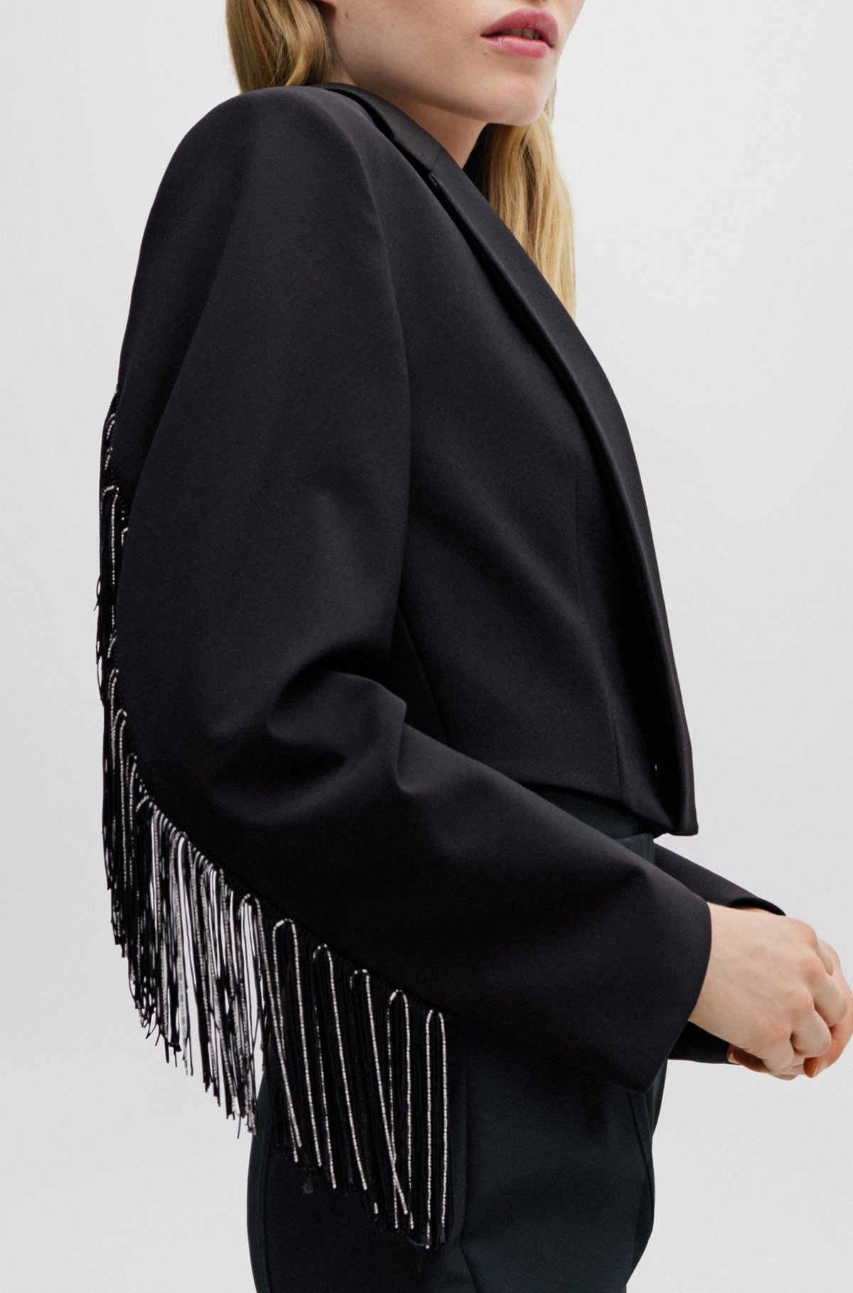 CROPPED REGULAR-FIT JACKET WITH FRINGE TRIMS - 6