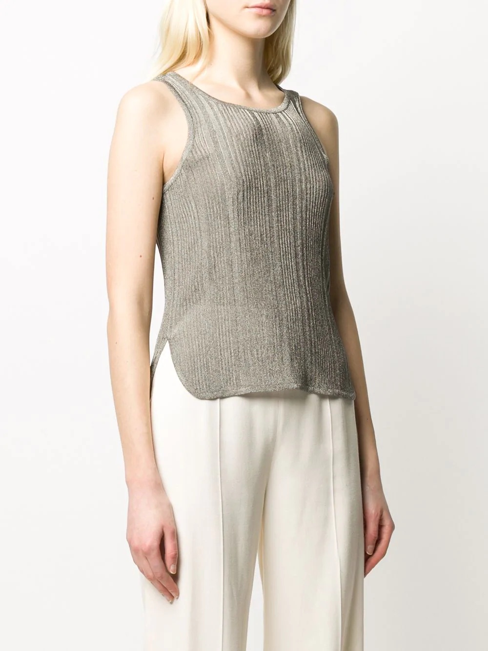 metallic effect ribbed tank top - 3