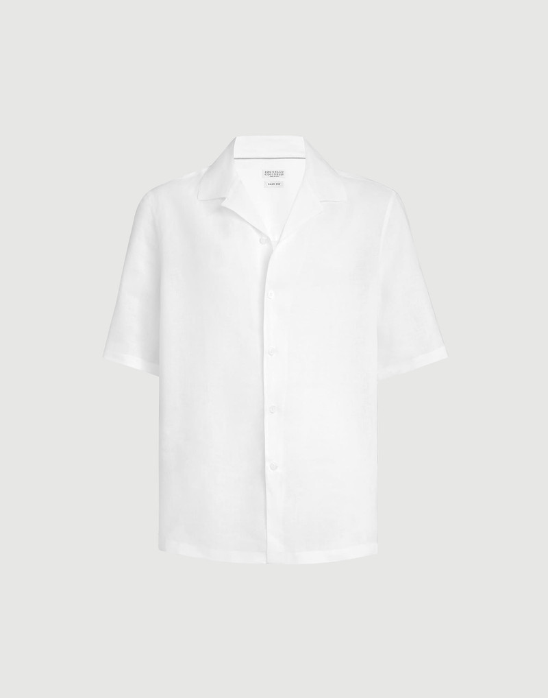 Linen easy fit short sleeve shirt with camp collar 1