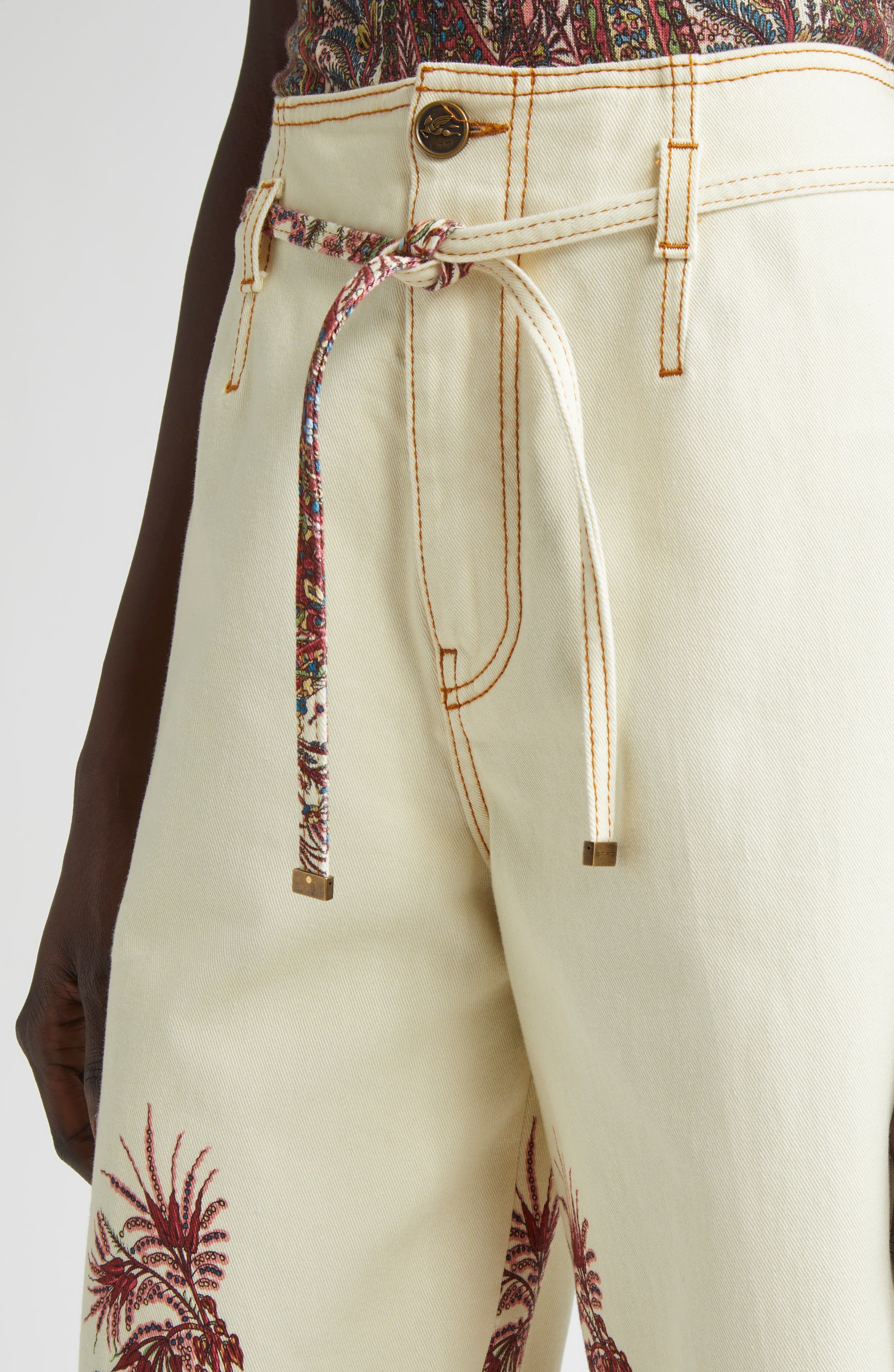 Etro Paisley Floral Belted Wide Leg Jeans in Print On White Base at Nordstrom - 5