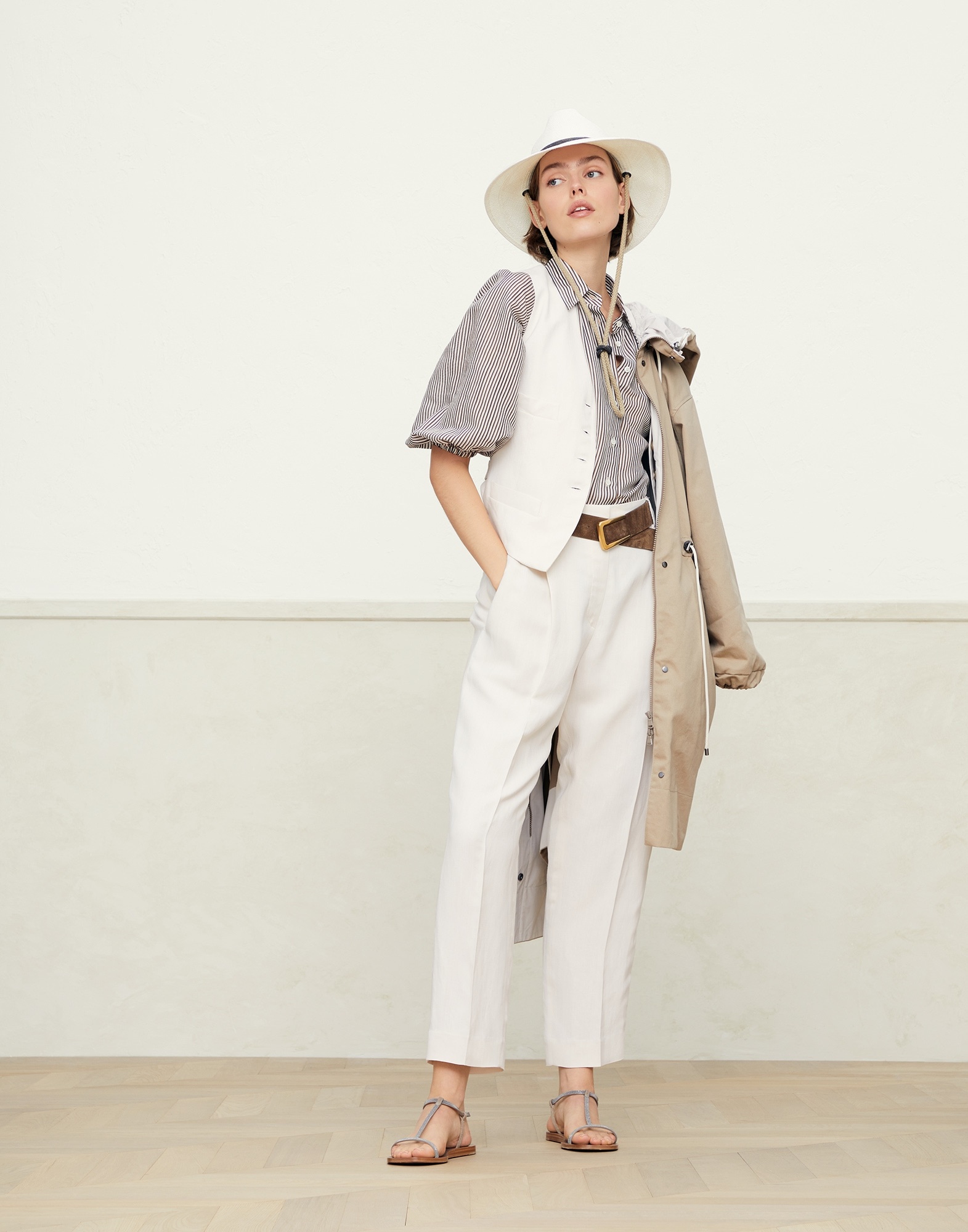 Cotton gabardine parka with shiny eyelets - 5