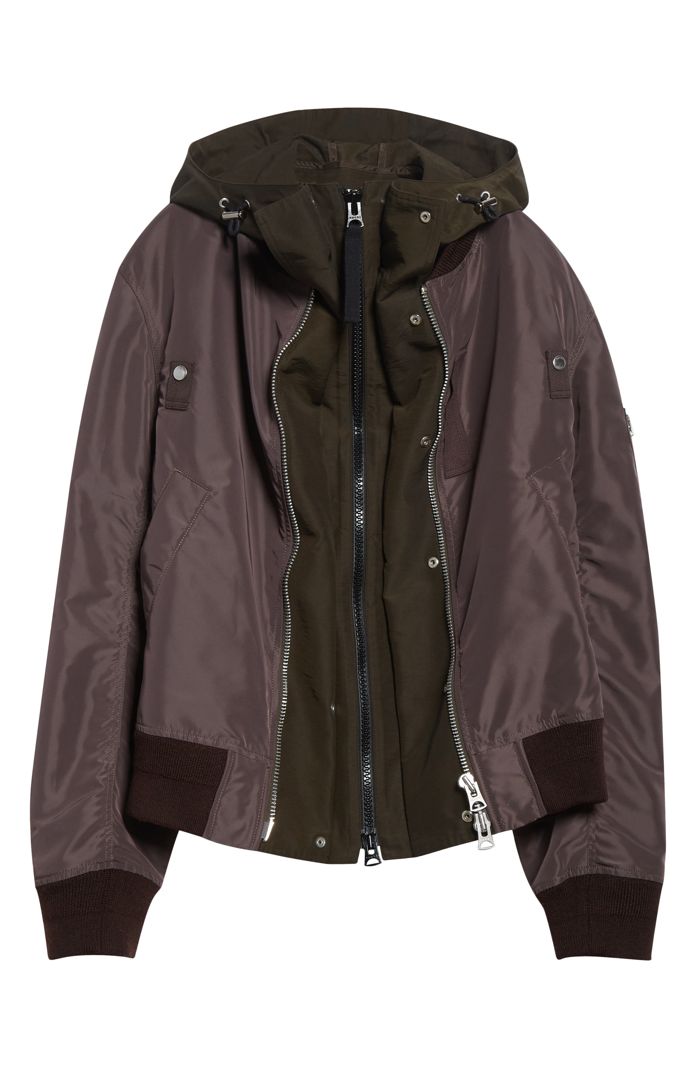Sacai Hooded Mixed Media Jacket in Brown/Khaki at Nordstrom - 5