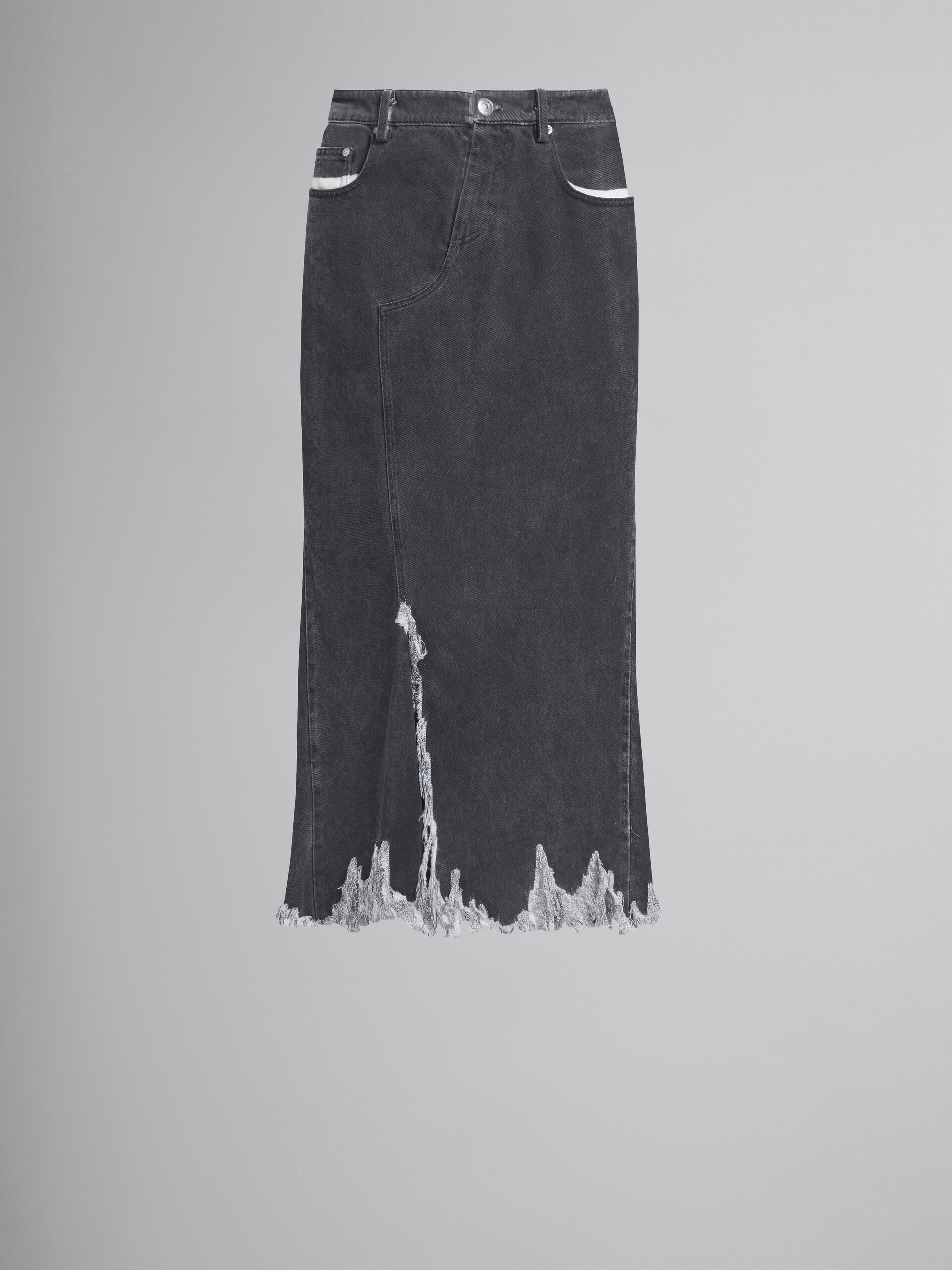GREY DENIM SKIRT WITH FRAYED HEM - 1