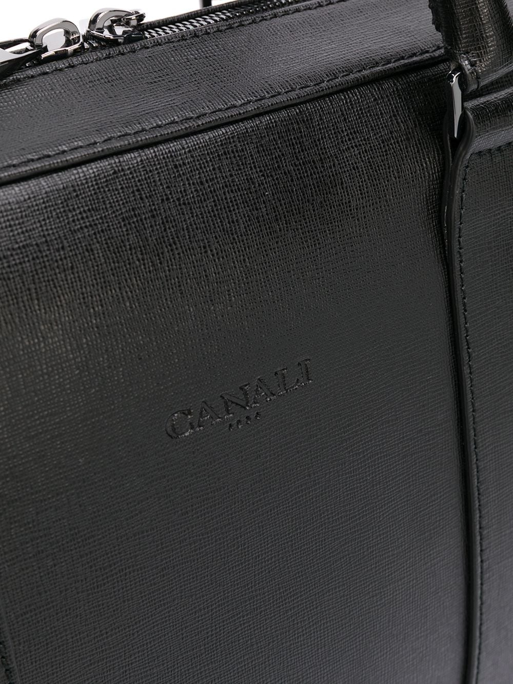 embossed logo leather briefcase - 4