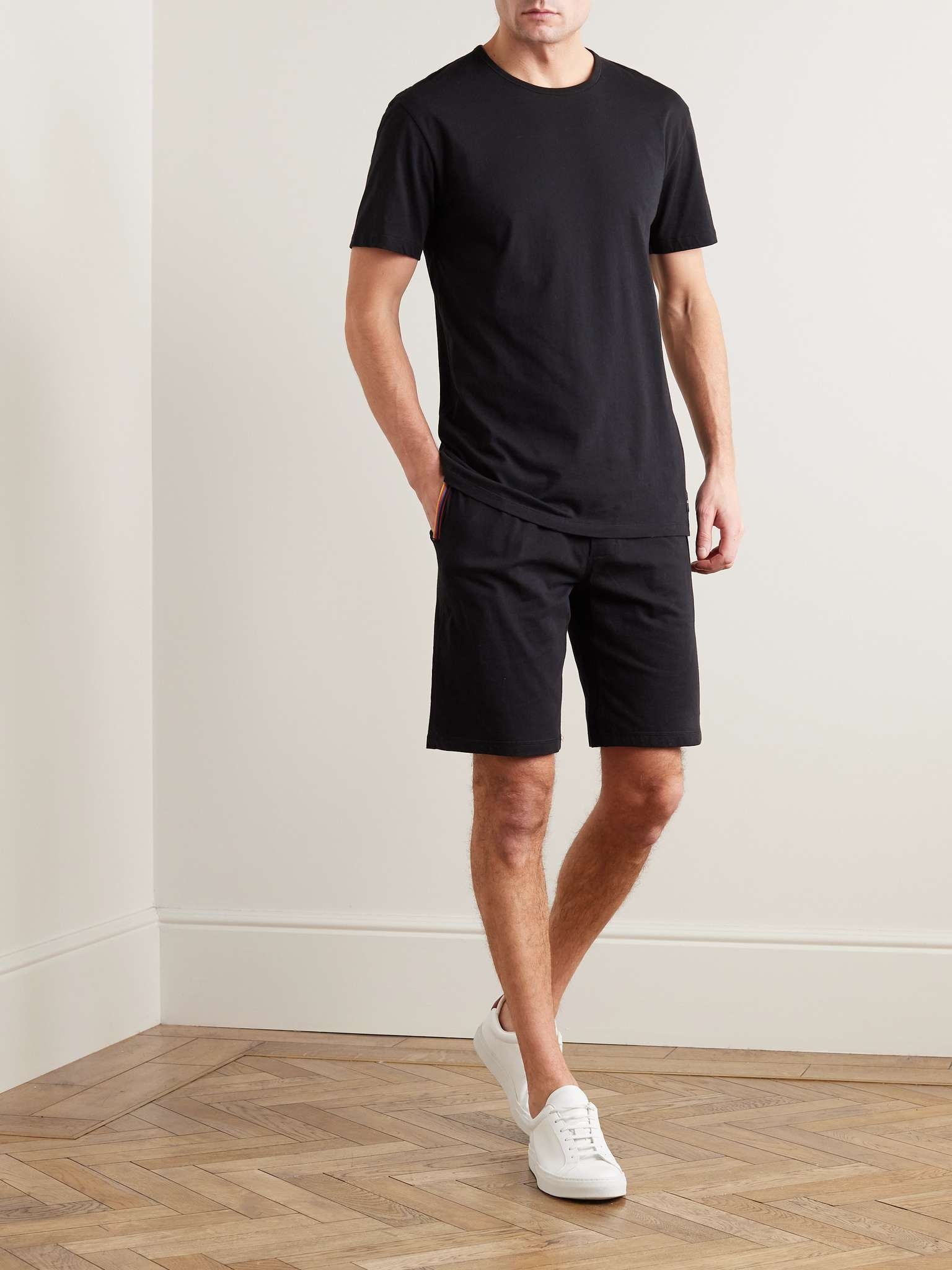 Straight-Leg Grosgrain-Trimmed Cotton-Jersey Drawstring Shorts - 2