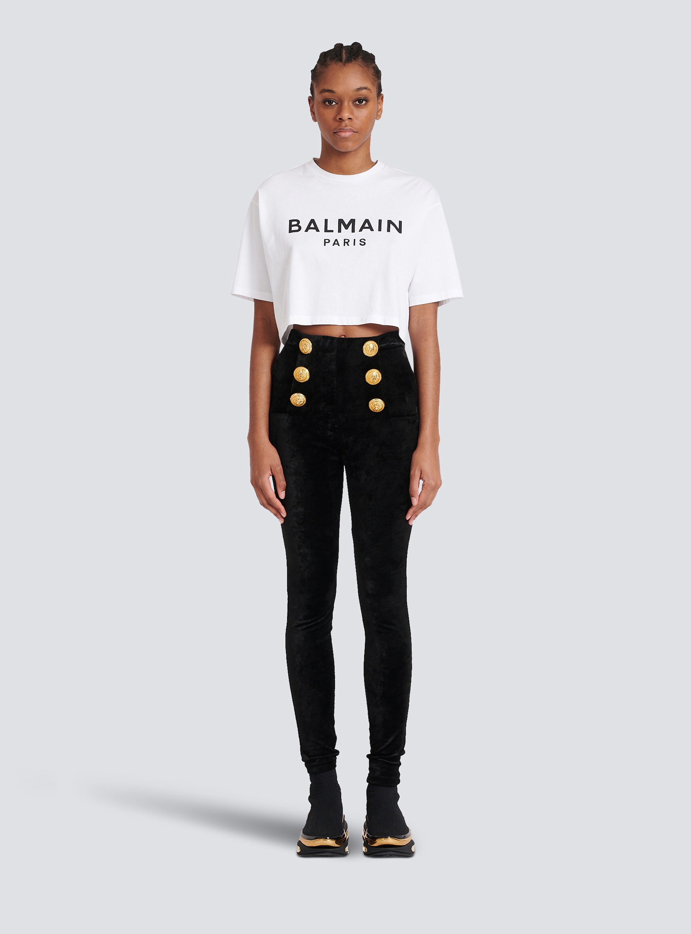 Eco-responsible cropped cotton T-shirt with Balmain logo print - 2