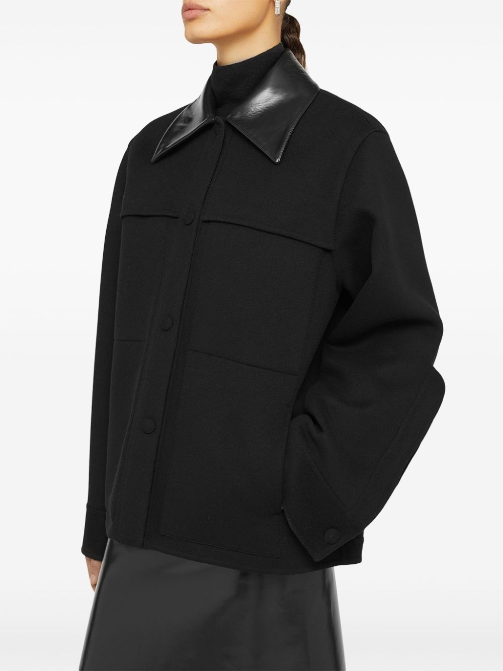 cutaway-collar wool shirt jacket - 4