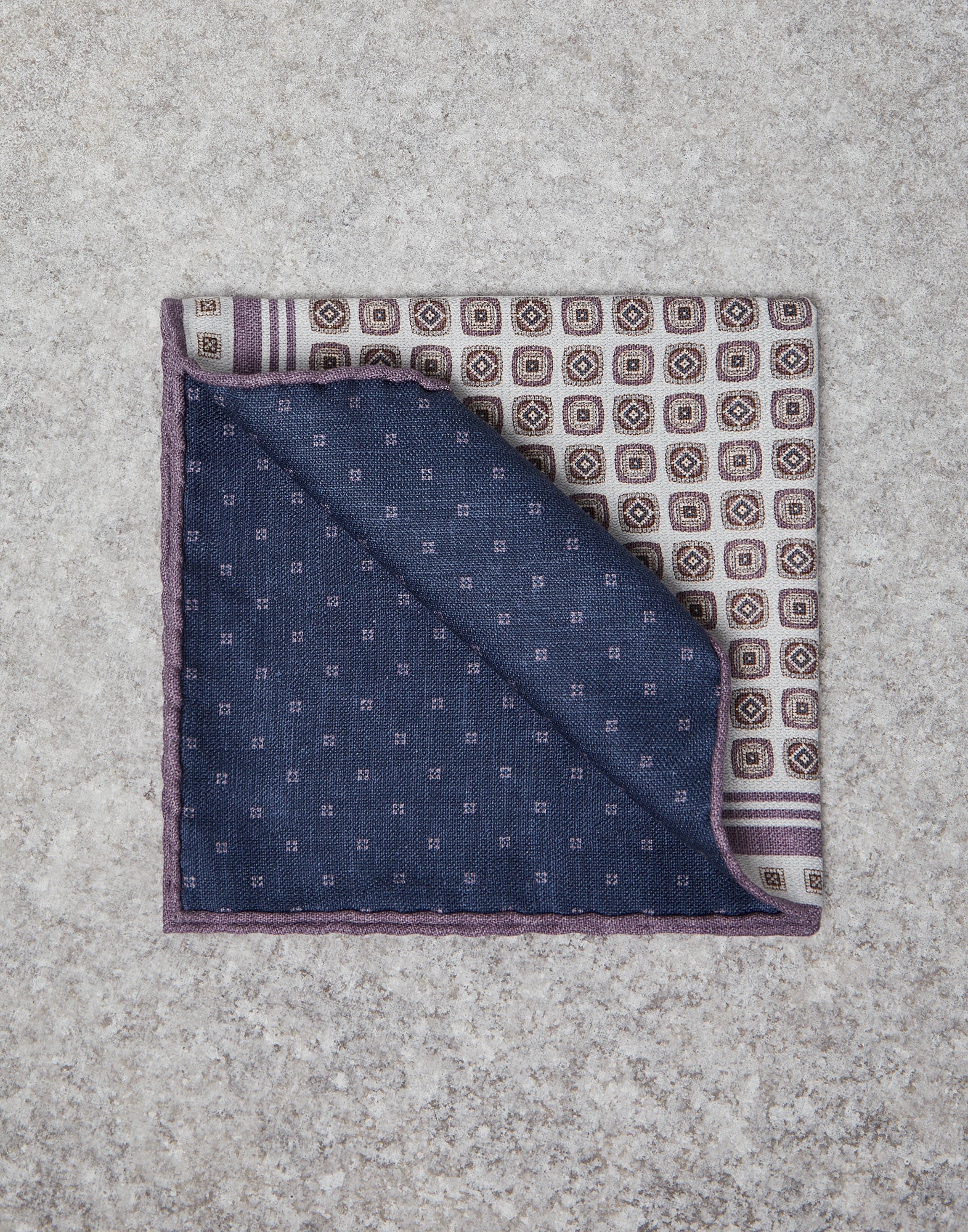 Double face silk pocket square with geometric design - 1