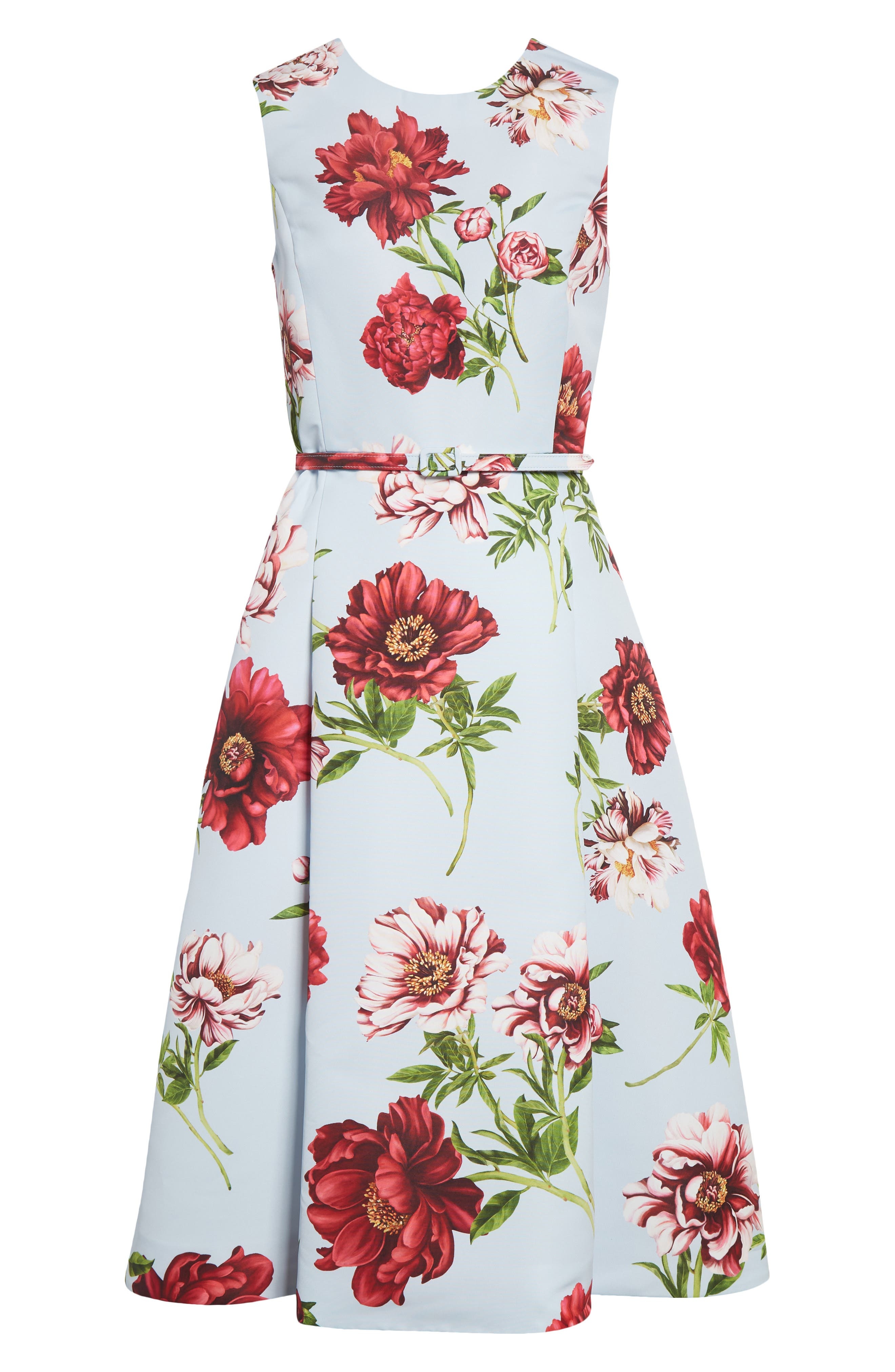 Oscar de la Renta Peony Print Sleeveless Faille Fit & Flare Dress in Blue Quartz Multi at Nordstrom - 5