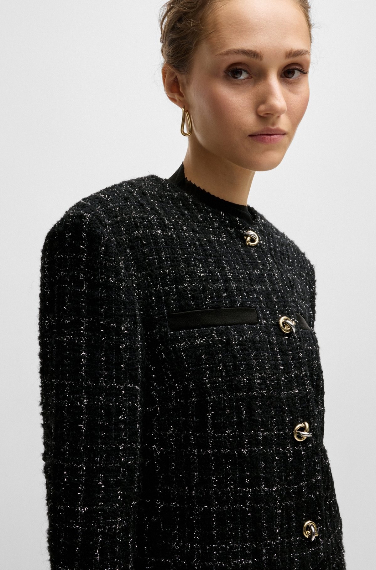 COLLARLESS JACKET IN SPARKLE-EFFECT TWEED - 5