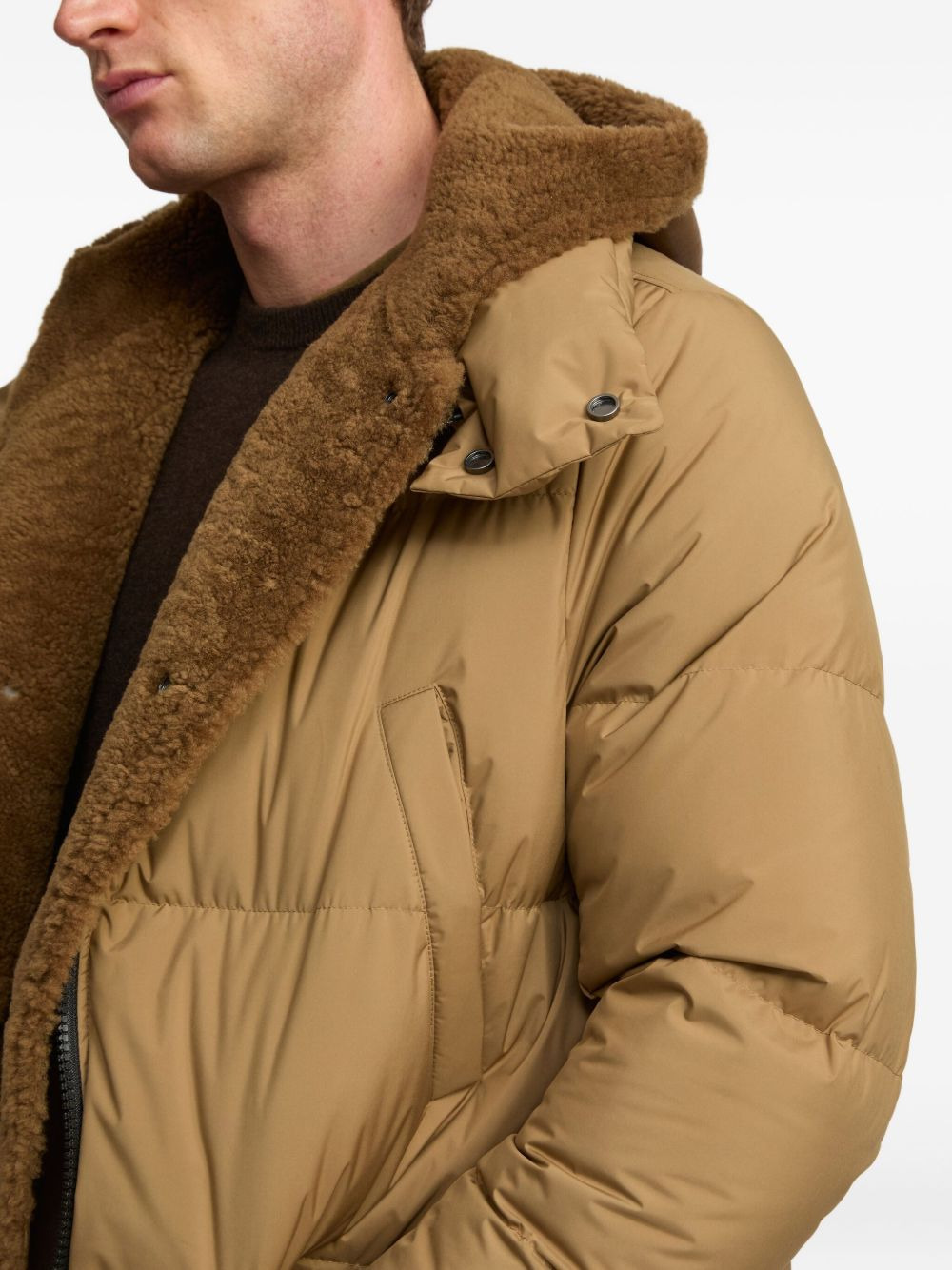 shearling-lined hooded-down jacket - 3