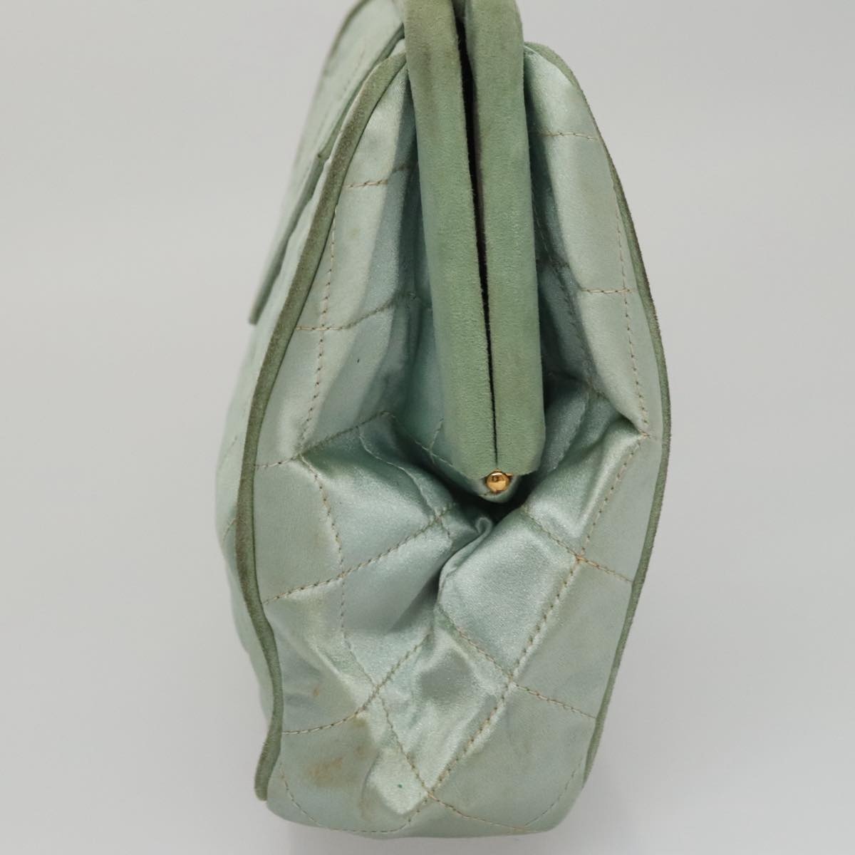 CHANEL Matelasse Hand Bag Satin Green CC - 3
