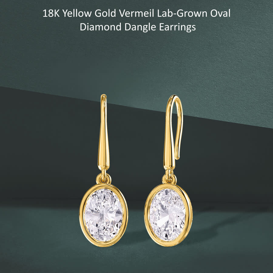 Diamond2Deal - Diamond2Deal 18k Vermeil Plated Silver 2.4 Ct Oval Cut Lab Grown Diamond Drop Dangle Earrings VVS-VS - 2