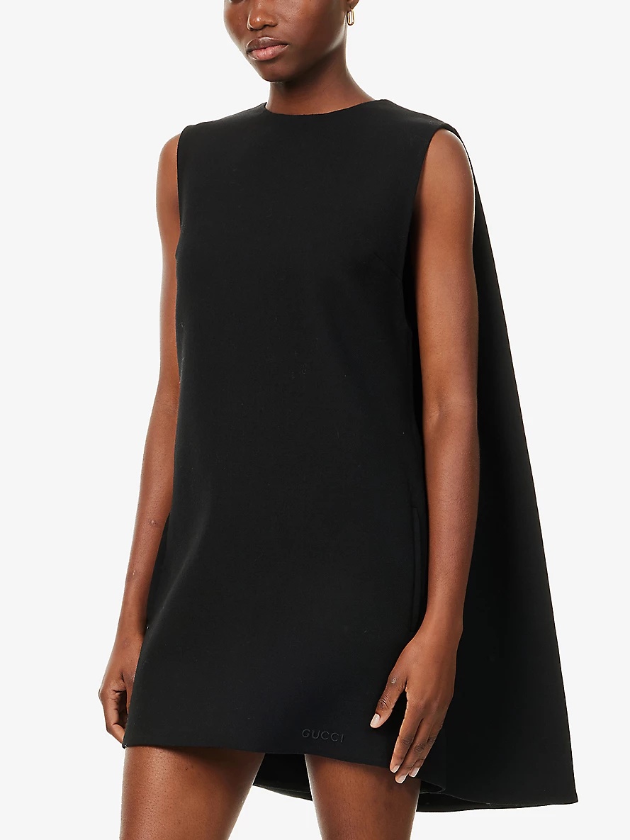 Brand-embroidery sleeveless wool mini dress - 3
