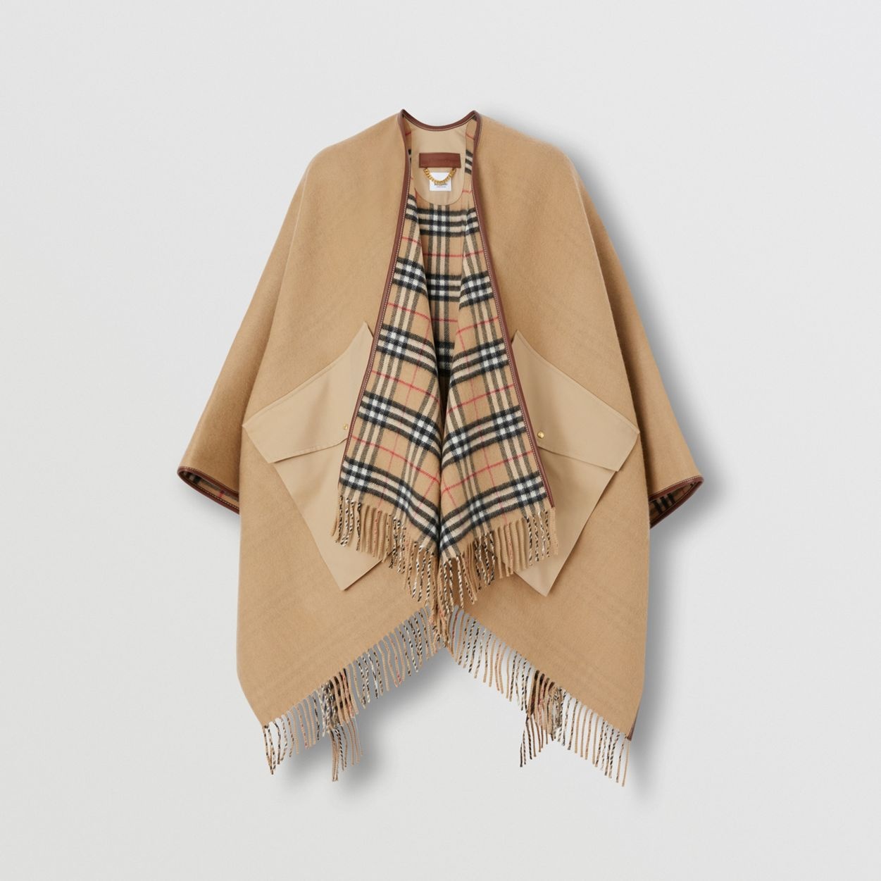 Reversible Vintage Check Wool Cashmere Cape - 4