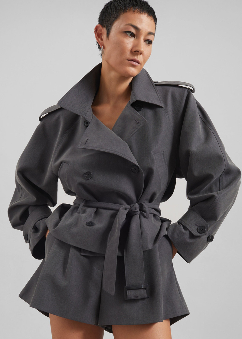 Kinsley Cropped Trench Jacket - Grey 3