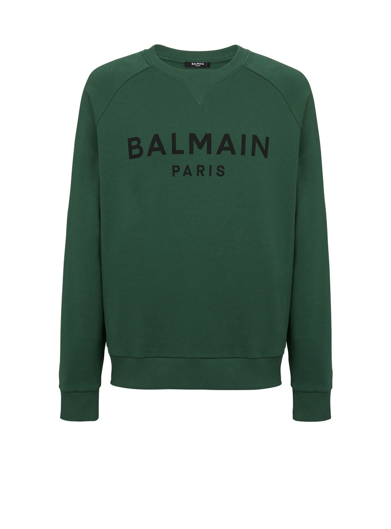 Eco-designed cotton sweatshirt with Balmain Paris metallic logo print 1