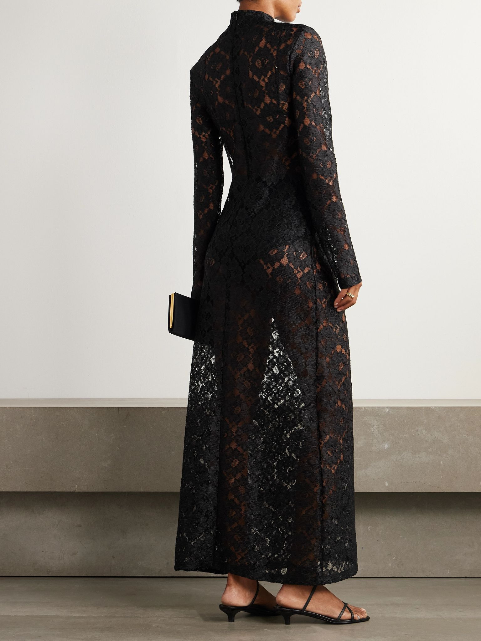 Floral lace maxi turtleneck dress Black - 3