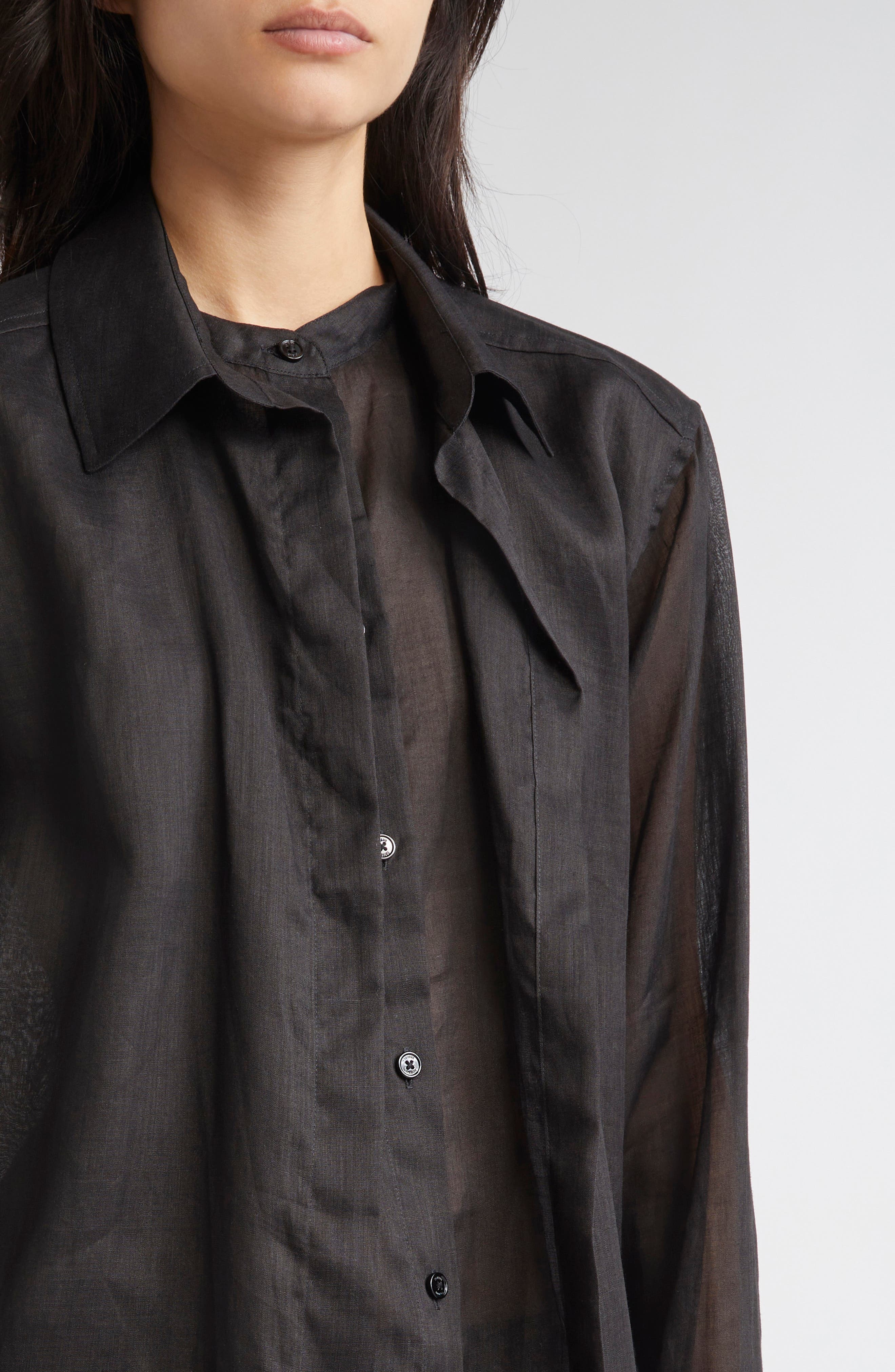 TOTEME Double Collar Button-Up Shirt in Black at Nordstrom - 5