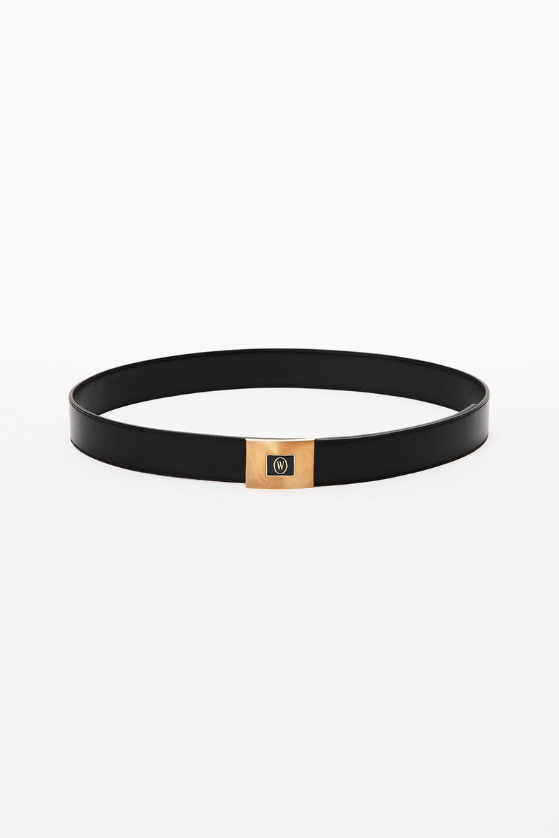 ENAMEL PLAQUE LOGO BELT IN LEATHER 1