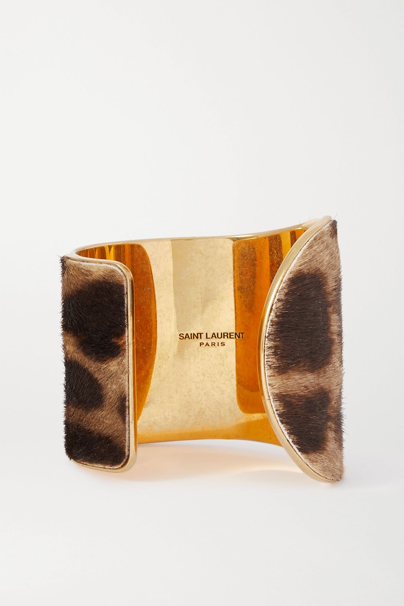 Leopard-print calf hair and gold-tone cuff - 3