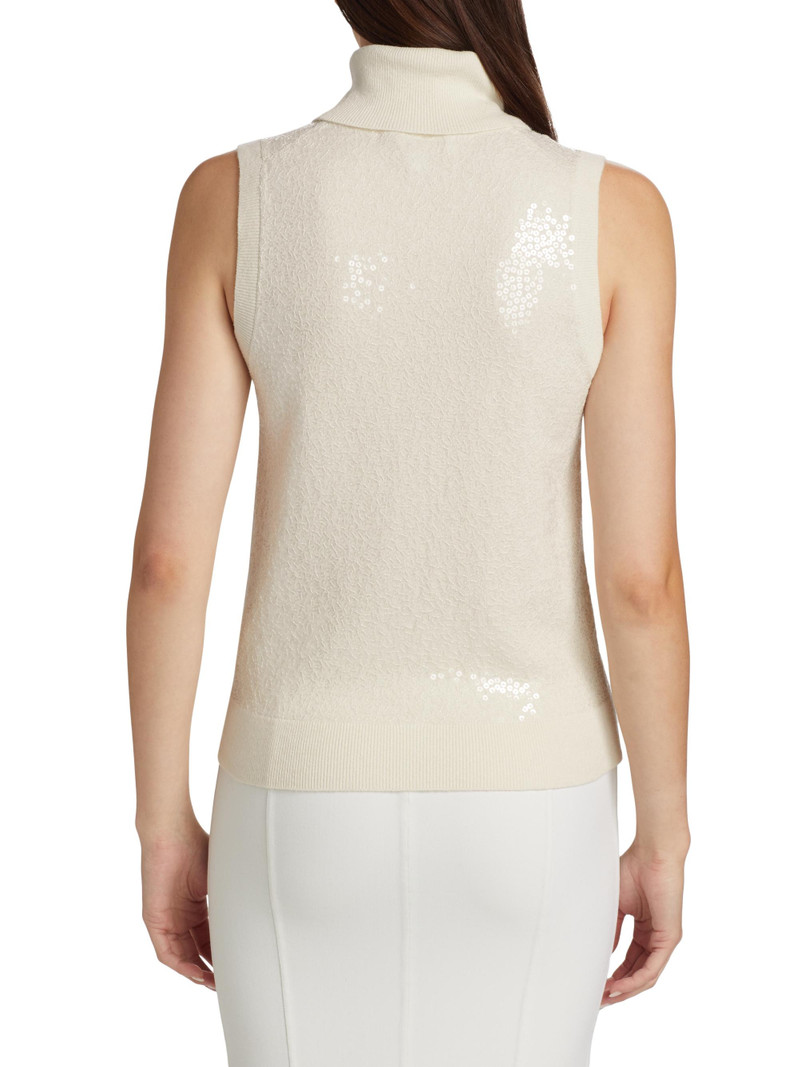 Women's Sequined Cashmere Turtleneck Sweater - Ivory 5