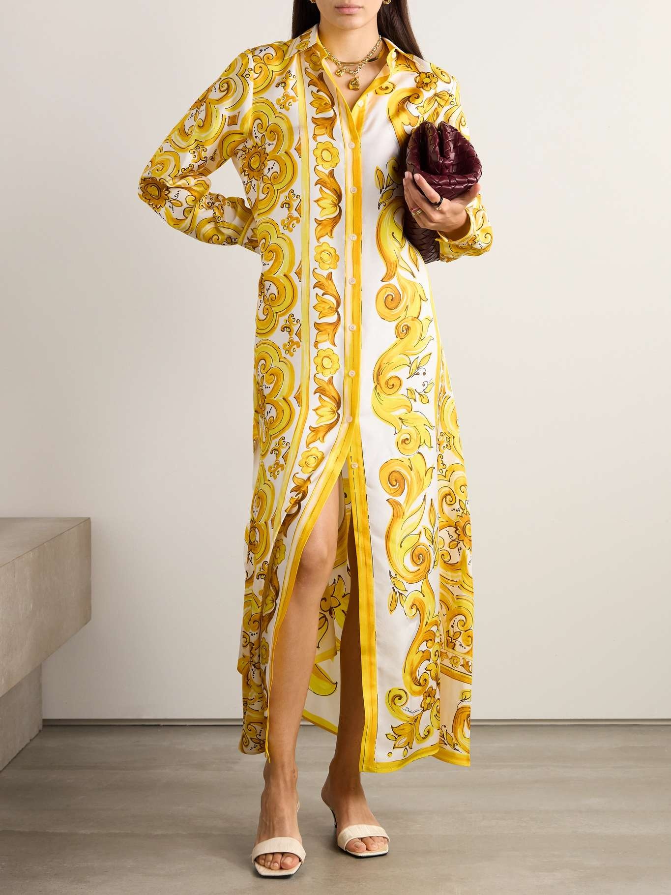 Printed silk-twill maxi shirt dress - 5