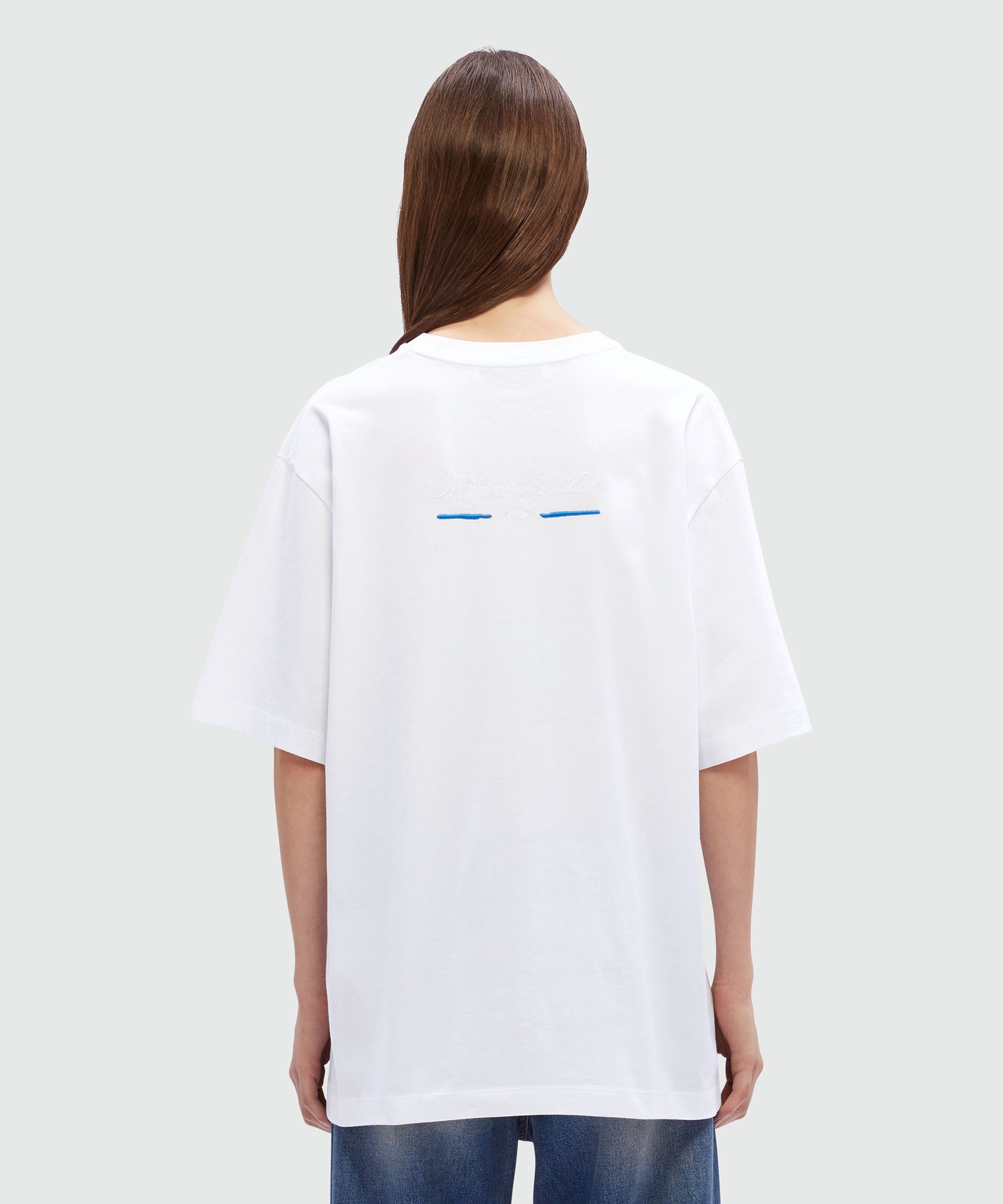 White cotton T-Shirt with embroidery and flower graphics - 3