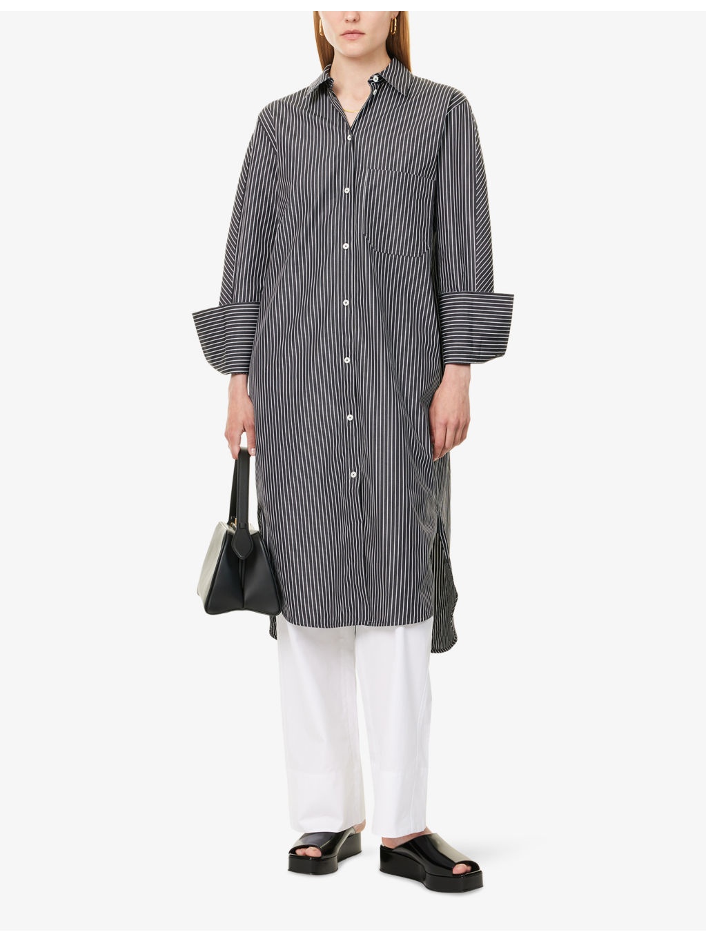 Striped Curved-Hem Cotton Shirt-Dress - 2