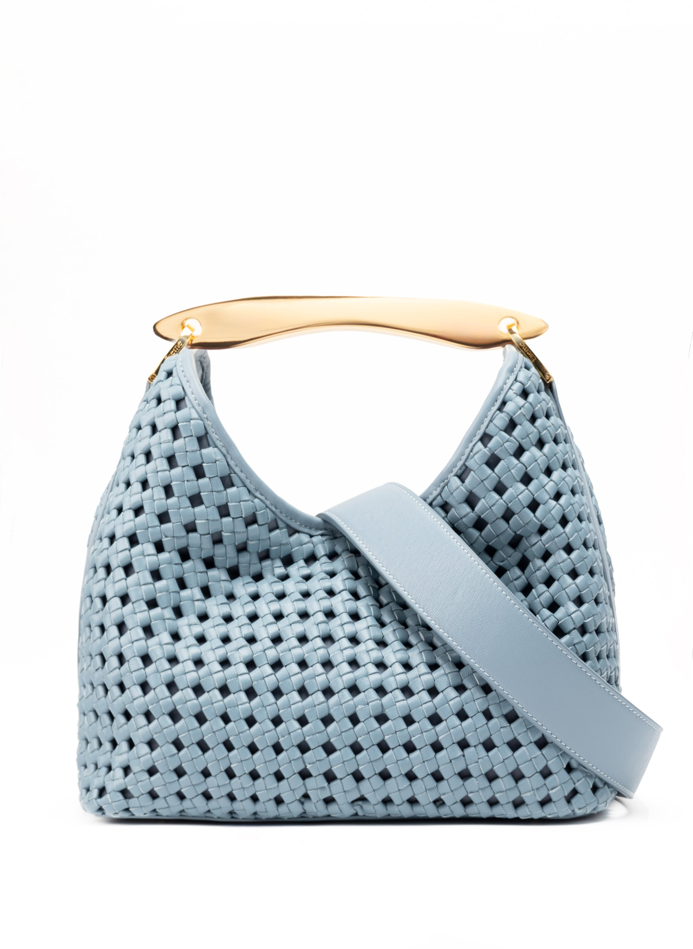 Small Boomerang Woven Leather Arctic Blue - 4