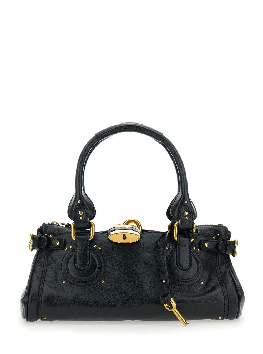 Chloé Women 'Paddington' Black Shoulder Bag With Oversized Padlock And C-Shaped Buckles In Grainy Le - 1