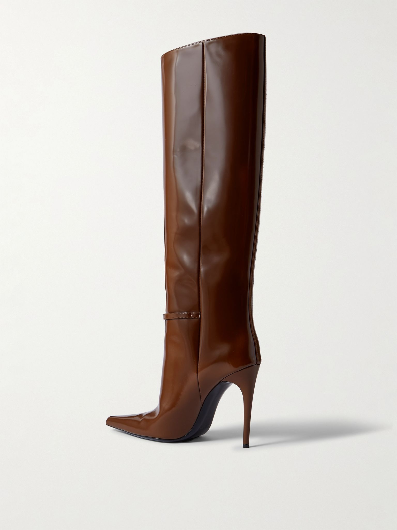 Vendôme buckled glossed-leather knee boots Brown - 3