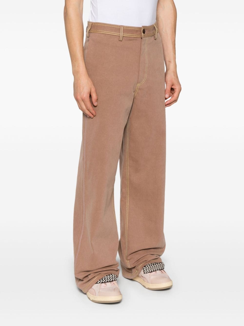 contrast-stitching straight-leg trousers - 3