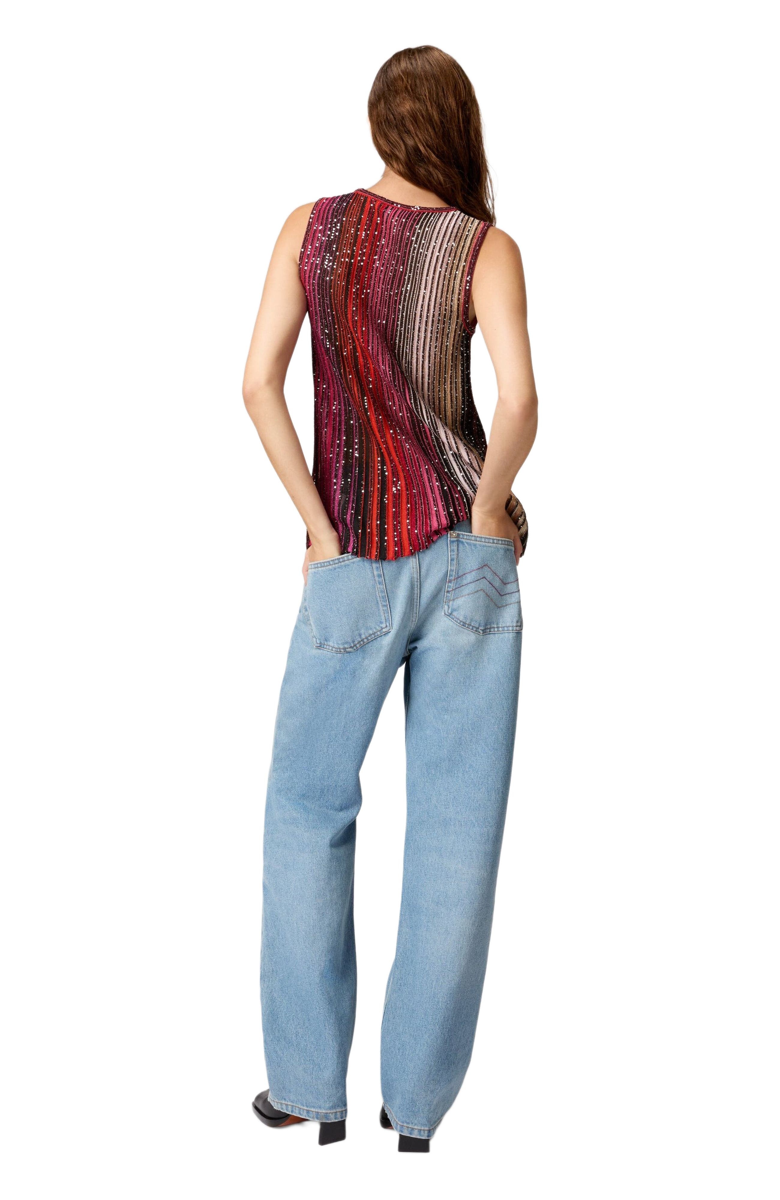 Missoni Partial Striped Sleeveless Top With Sequins in Black & Red at Nordstrom - 3