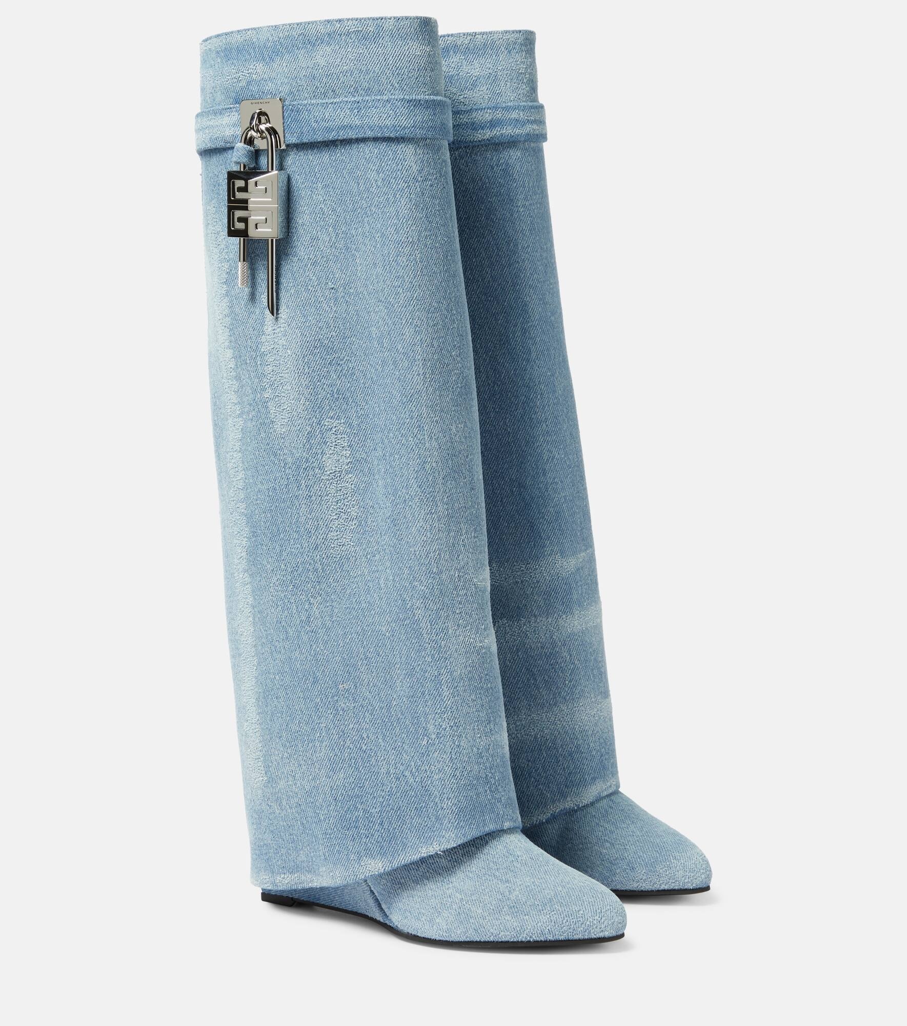 Shark Lock denim knee-high boots - 1