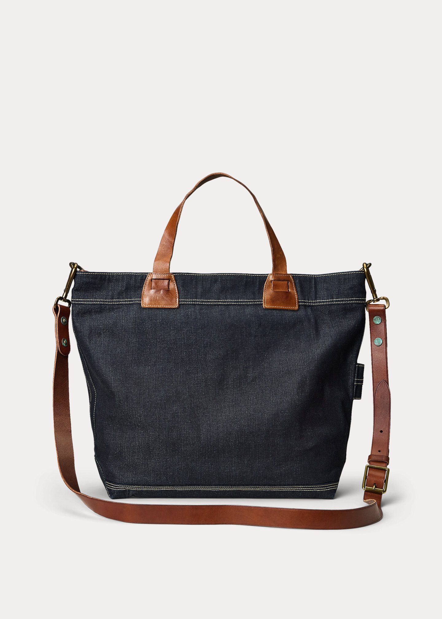 Leather-Trim Indigo Denim Tote - 3