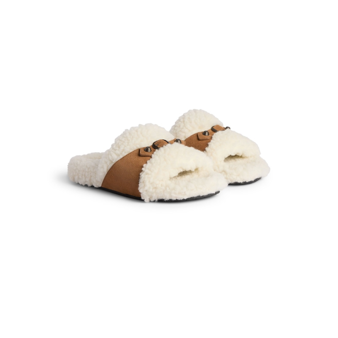 Women's Furry Slide Sandal in Off White/brown - 2