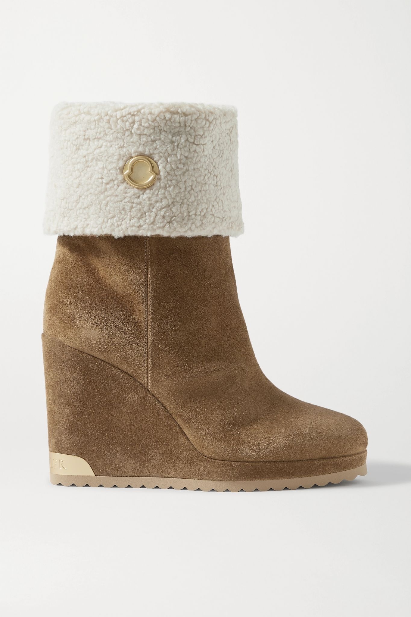 W Short shearling-lined suede wedge ankle boots - 1