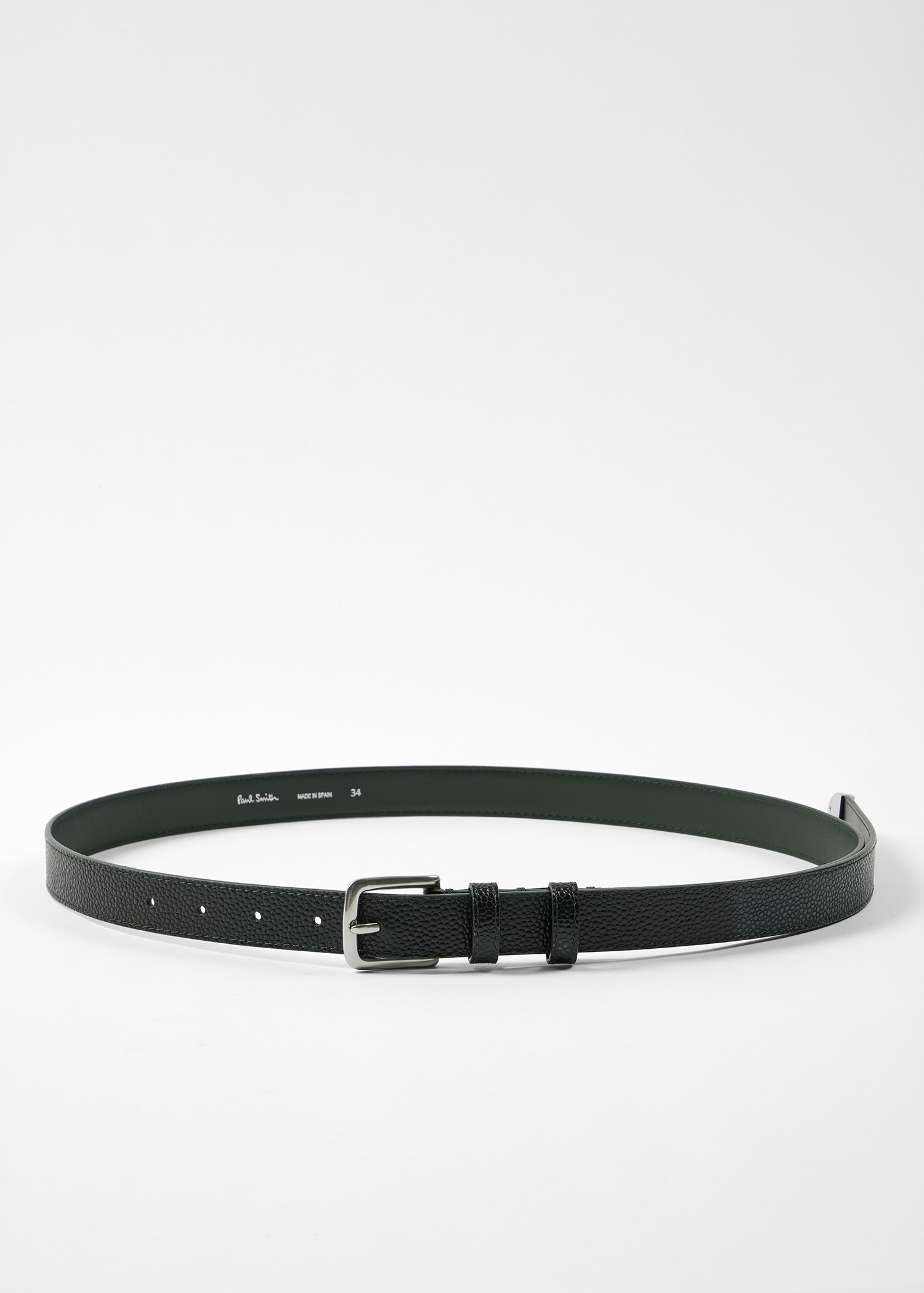 Dark Green Grained Leather Silver Tip Belt - 2
