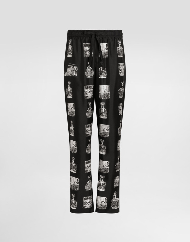 Silk pajama pants with whisky print 1