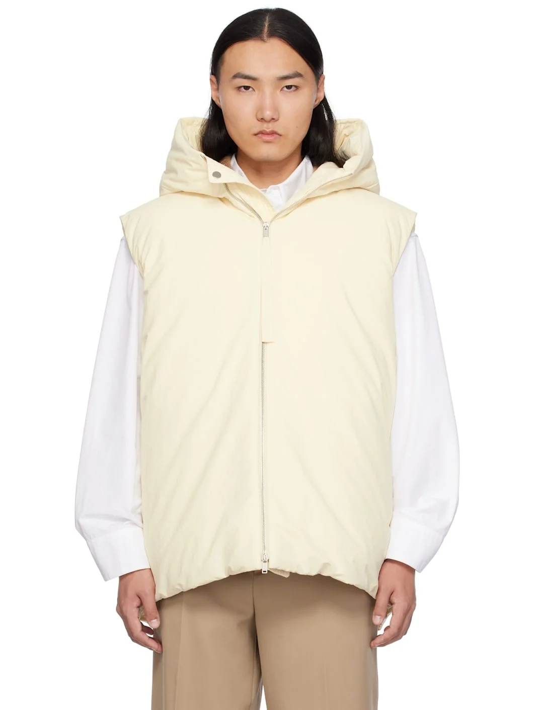 Beige Medium Fill Down Vest - 1
