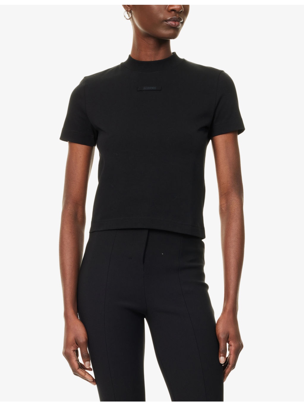 Logo-Patch Cropped Stretch-Cotton T-Shirt - 3