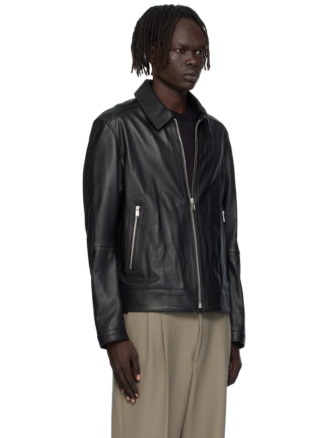 Black Regular-Fit Zip Leather Jacket - 2