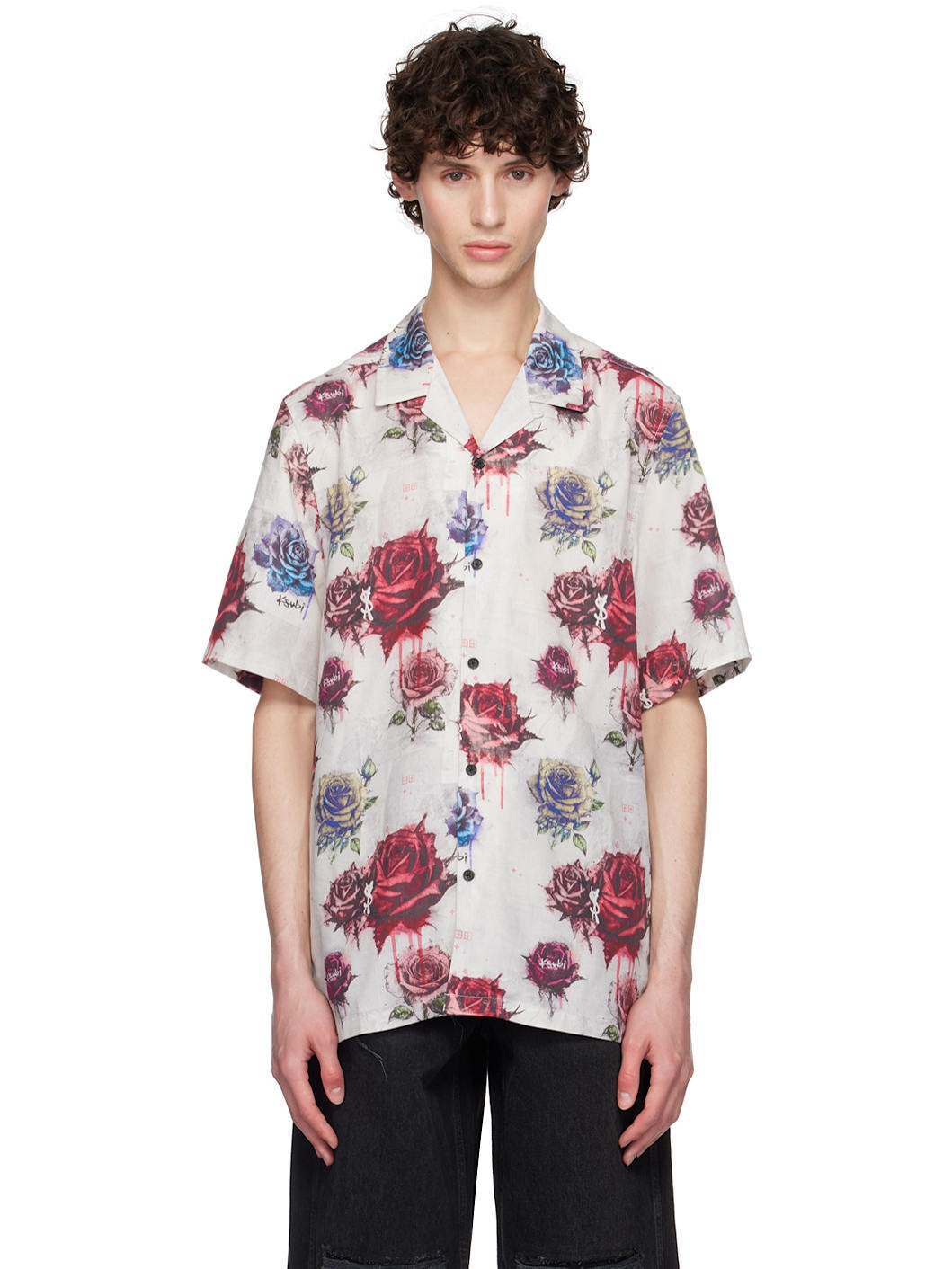 Gray & Red Graff Rose Resort Shirt - 1